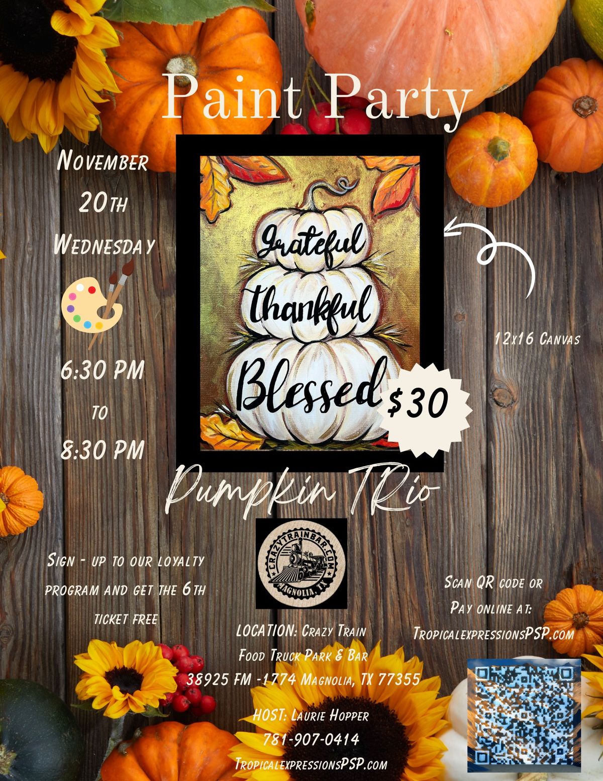 Pumpkin Trio Paint Party At The Crazy Train Food Park & Bar