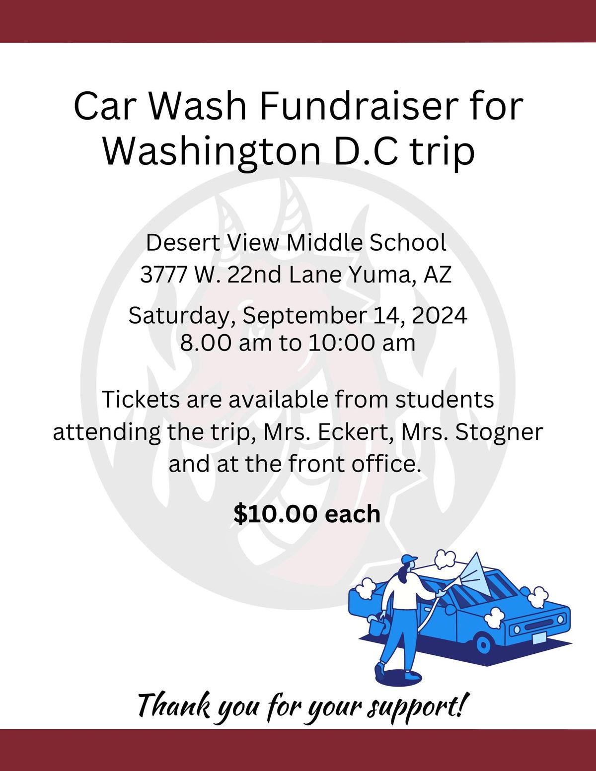 Car Wash Fundraiser for 8th Grade Trip to Washington D.C.