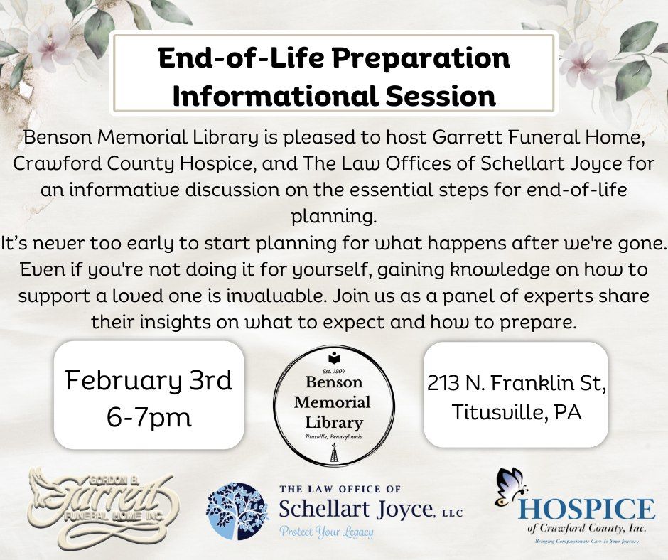 End-of-Life Preparation Informational Session w\/ Guest Speakers