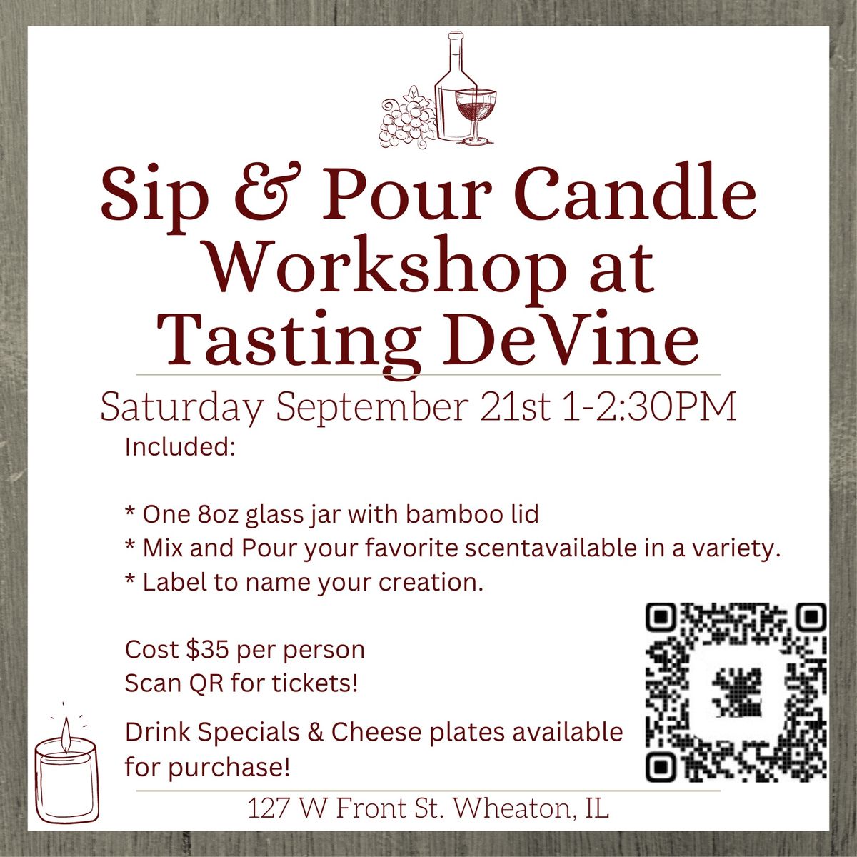 Candle Making Sip & Pour at Tasting Devine Bar