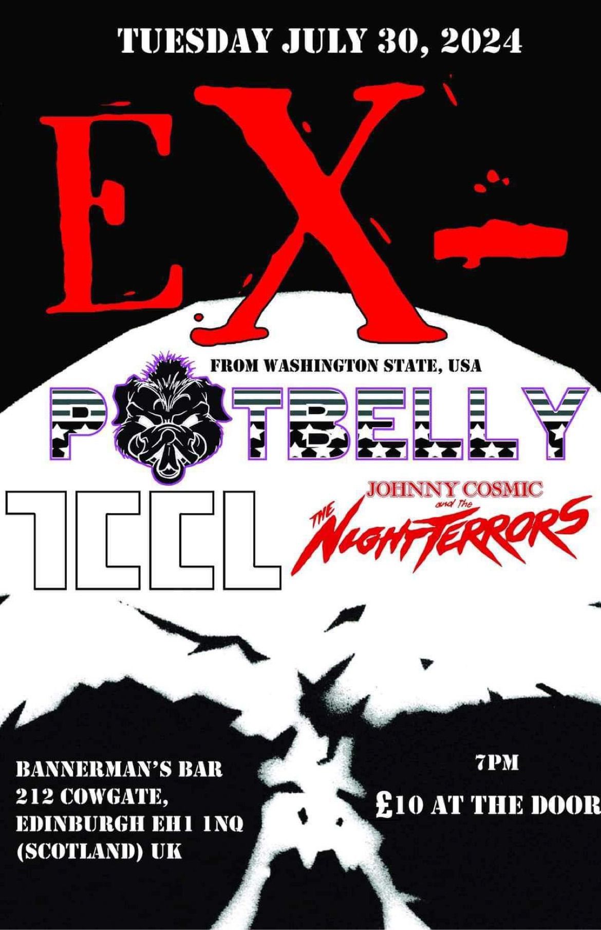 Ex- plus Potbelly, 7CCL and Johnny Cosmic and The Night Terror