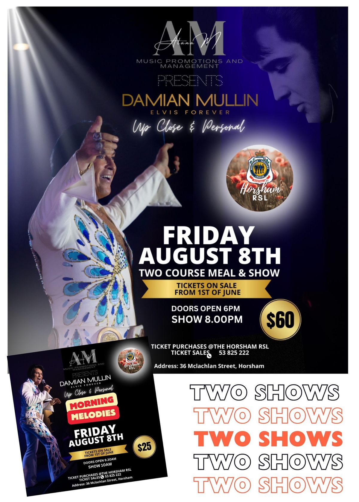 SAVE THE DATE - TWO SHOWS- Elvis Forever with Damian Mullin - LIVE at the Horsham RSL