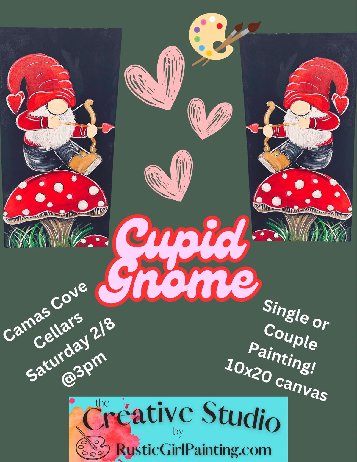 Cupid Gnome Sip and Paint Singles welcome (couples option is also available!)