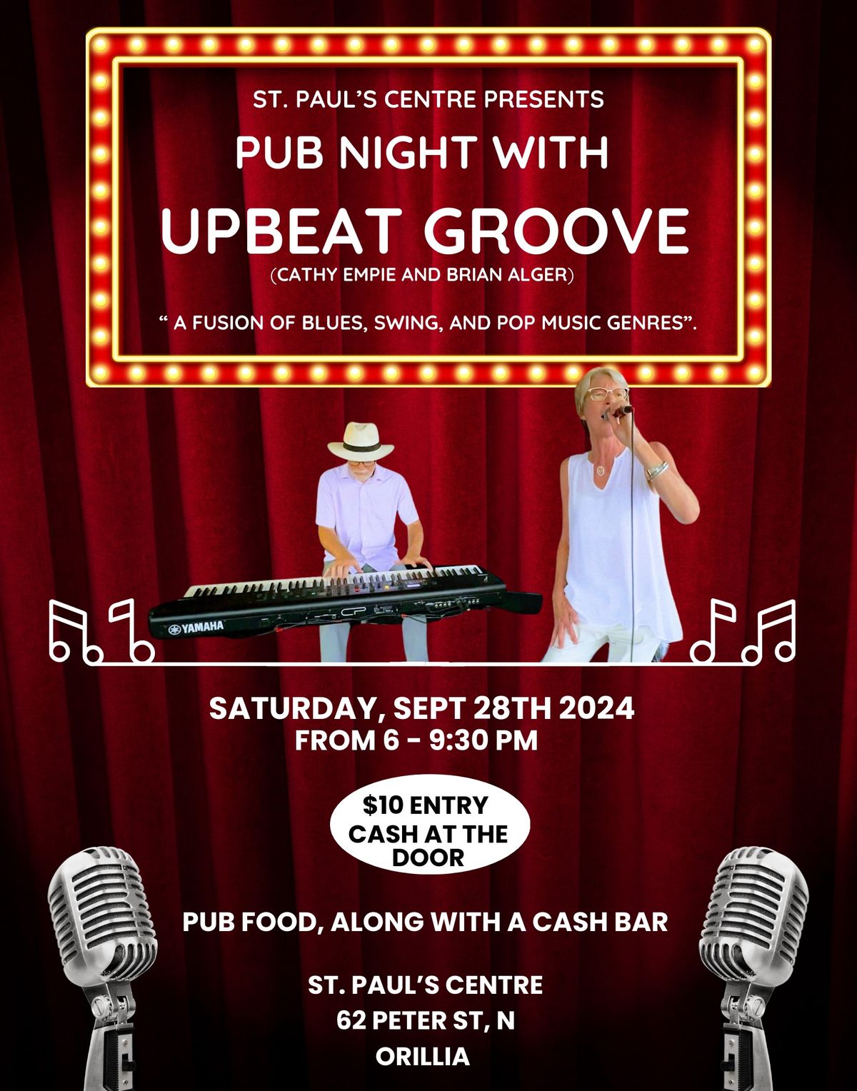 St. Paul's Centre Pub Night is back with: Upbeat Groove (Cathy Empie and Brian Alger)