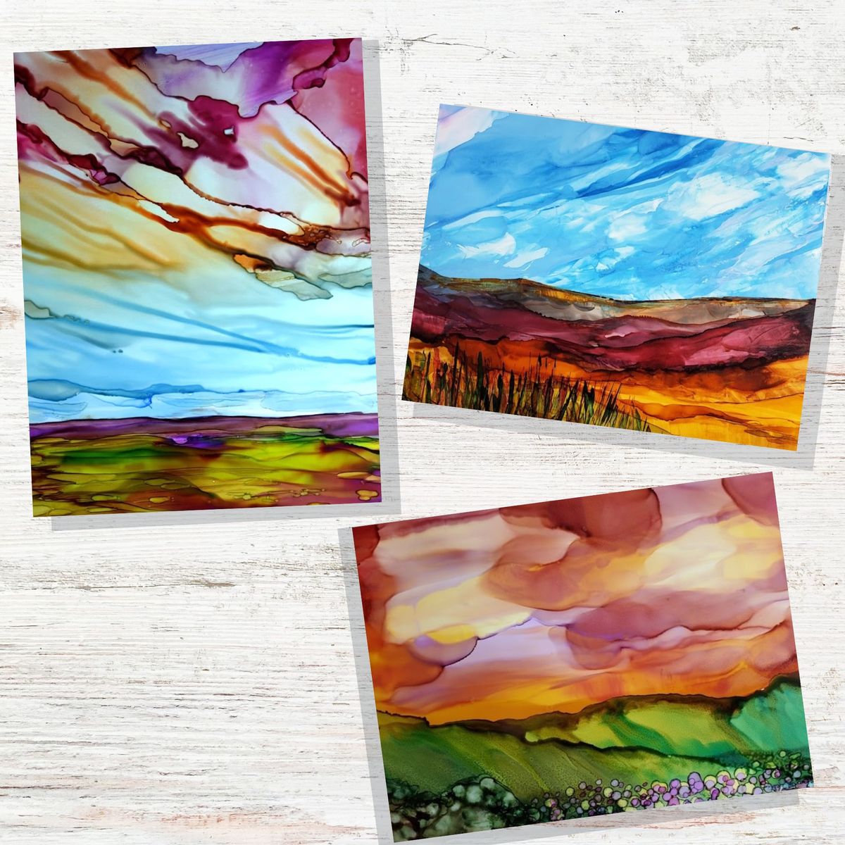 Alcohol Ink Landscapes with Metallic Accents