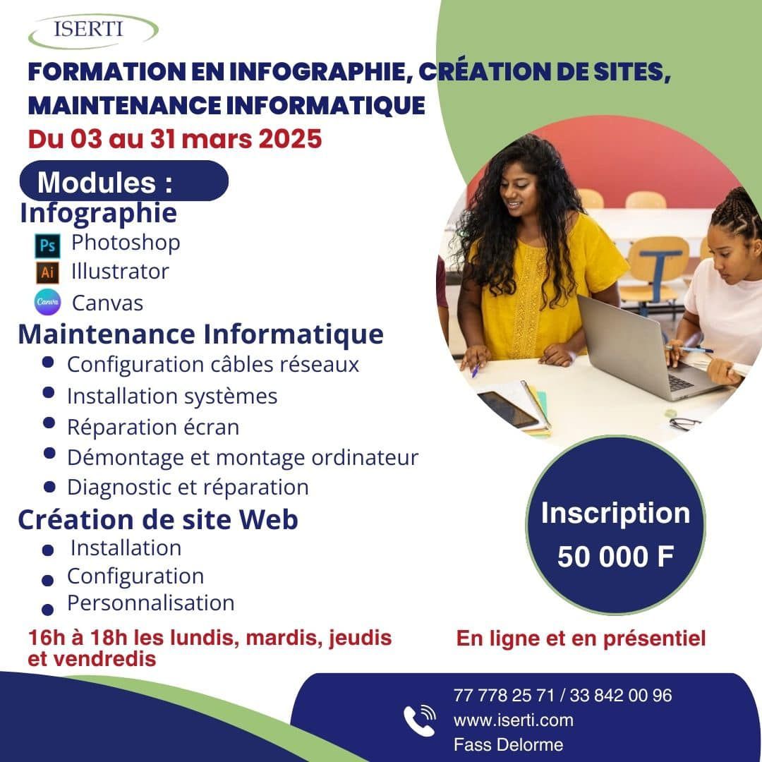 Formation en Infographie, Marketing et Montage vid\u00e9o.