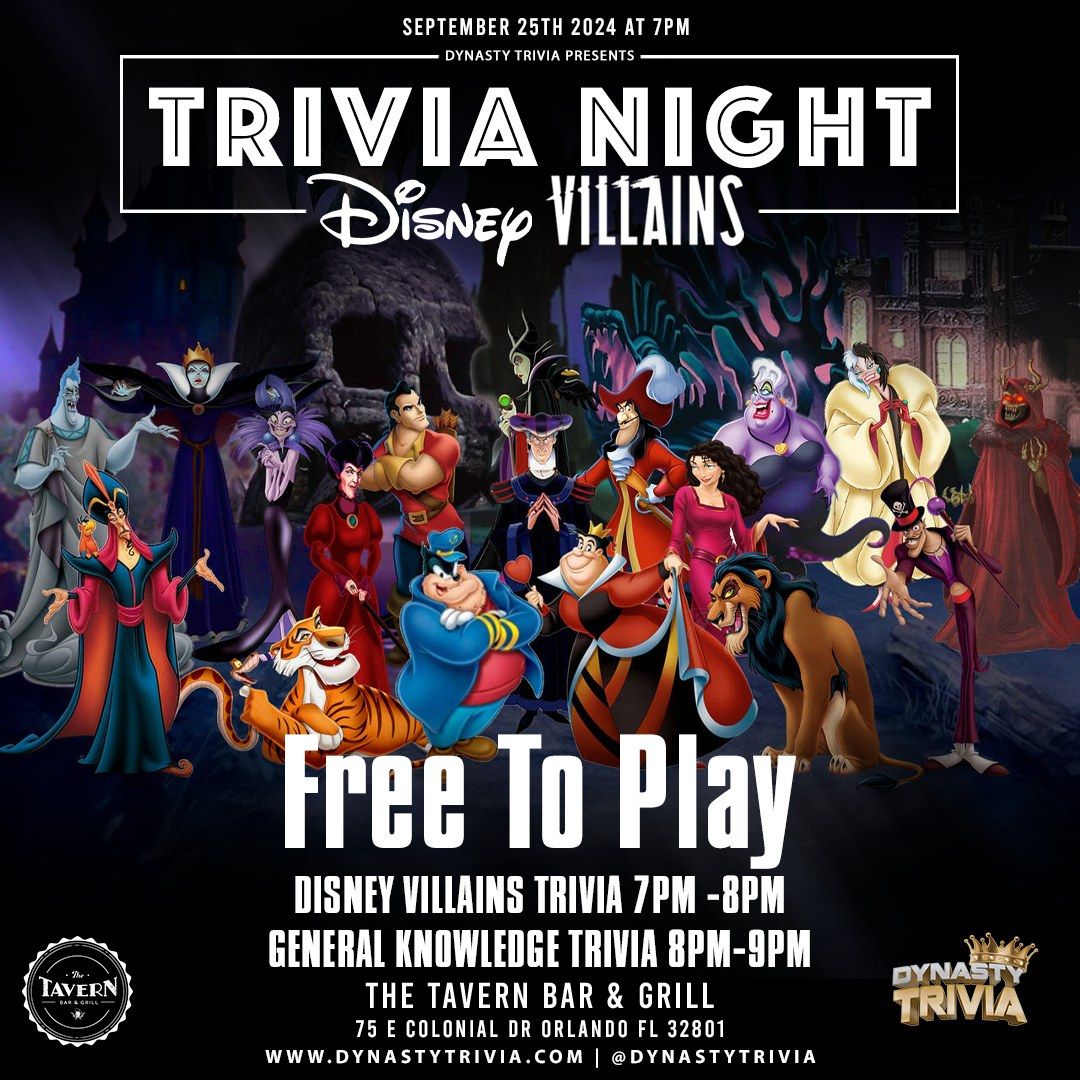 The Tavern Downtown Trivia Night: Disney Villains Trivia & General Knowledge Trivia