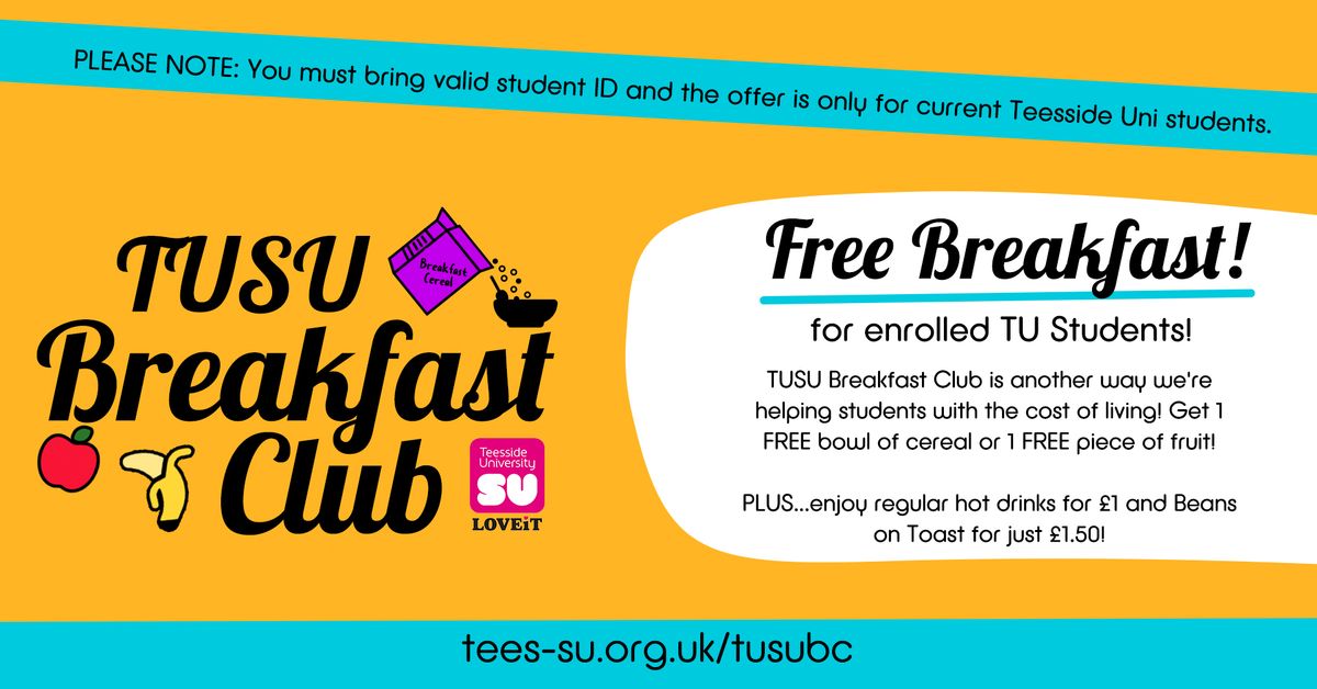 TUSU Breakfast Club -FREE cereal or fruit for current students