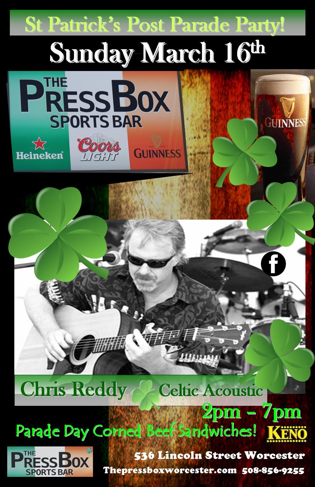 St Patrick's Day Post Parade Party w\/Chris Reddy Celtic Acoustic!