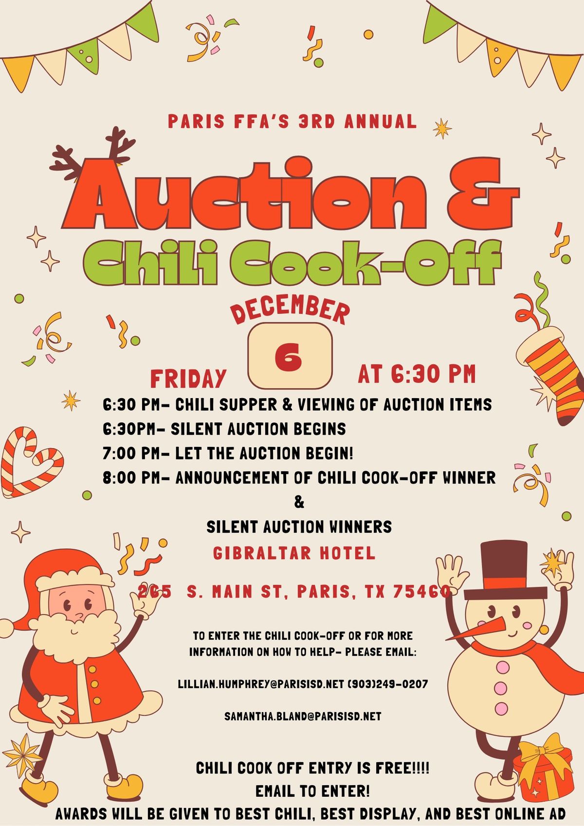 Paris FFA\u2019s 3rd Annual Auction and Chili Cook-Off