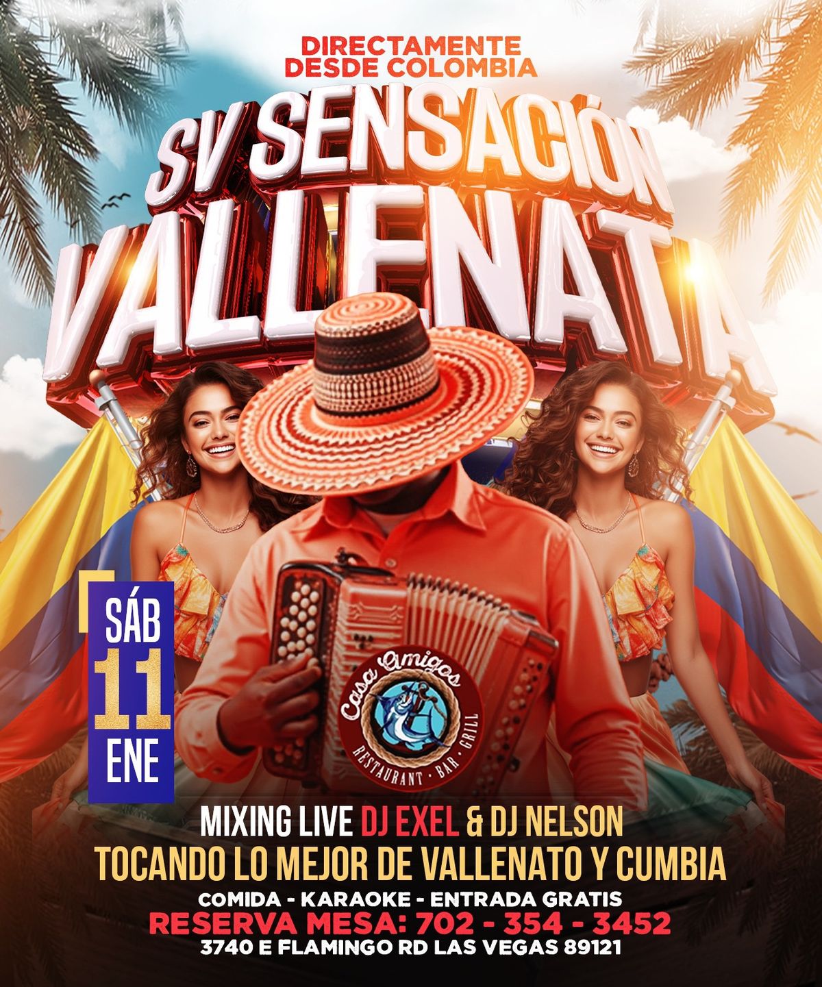 GRAN NOCHE VALLENATA Y CUMBIA | CON SV SENSACION VALLENATA - SABADO 11 ENERO - CASA AMIGOS 