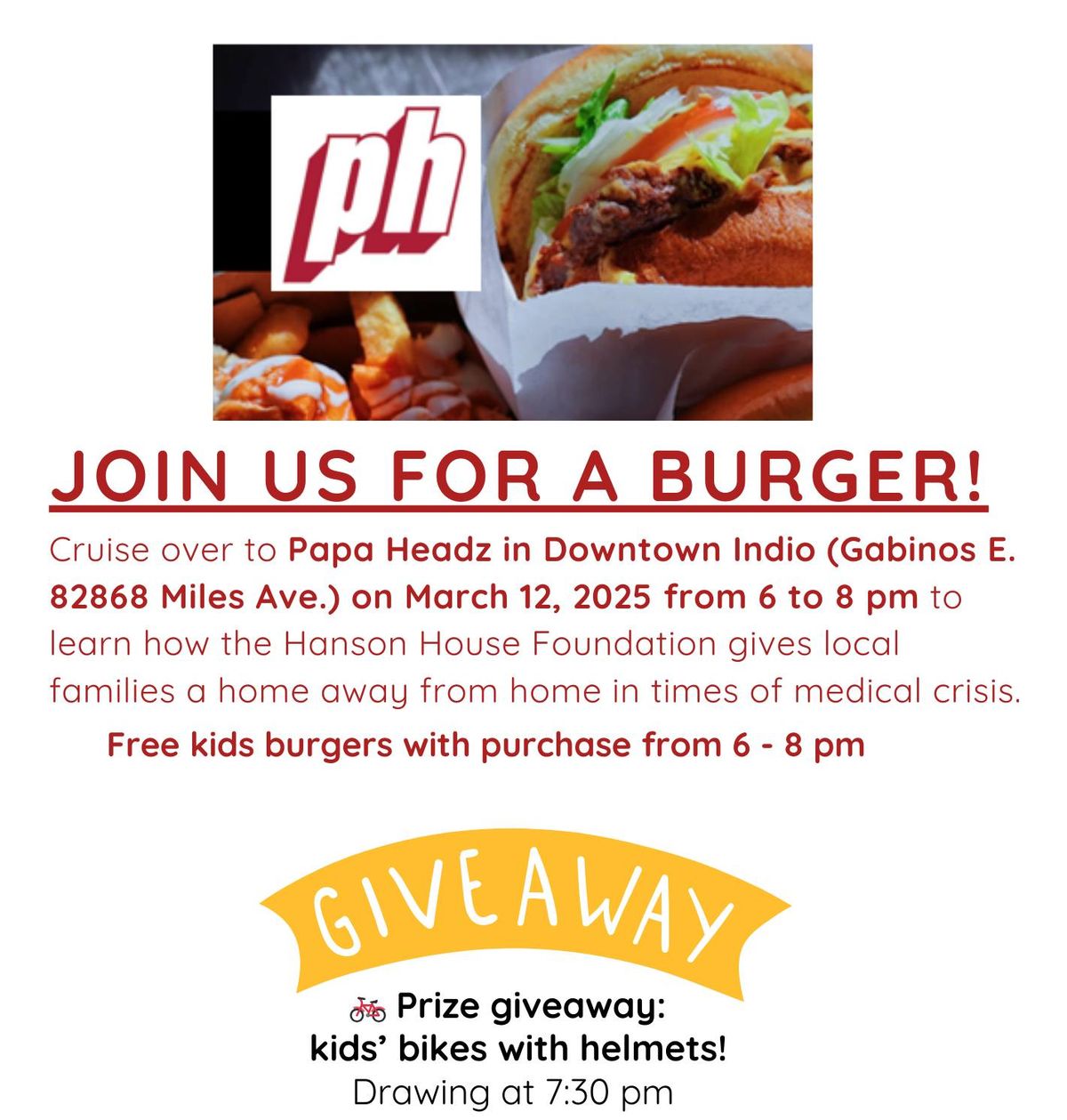 Join us for a Papa Headz burger in downtown Indio