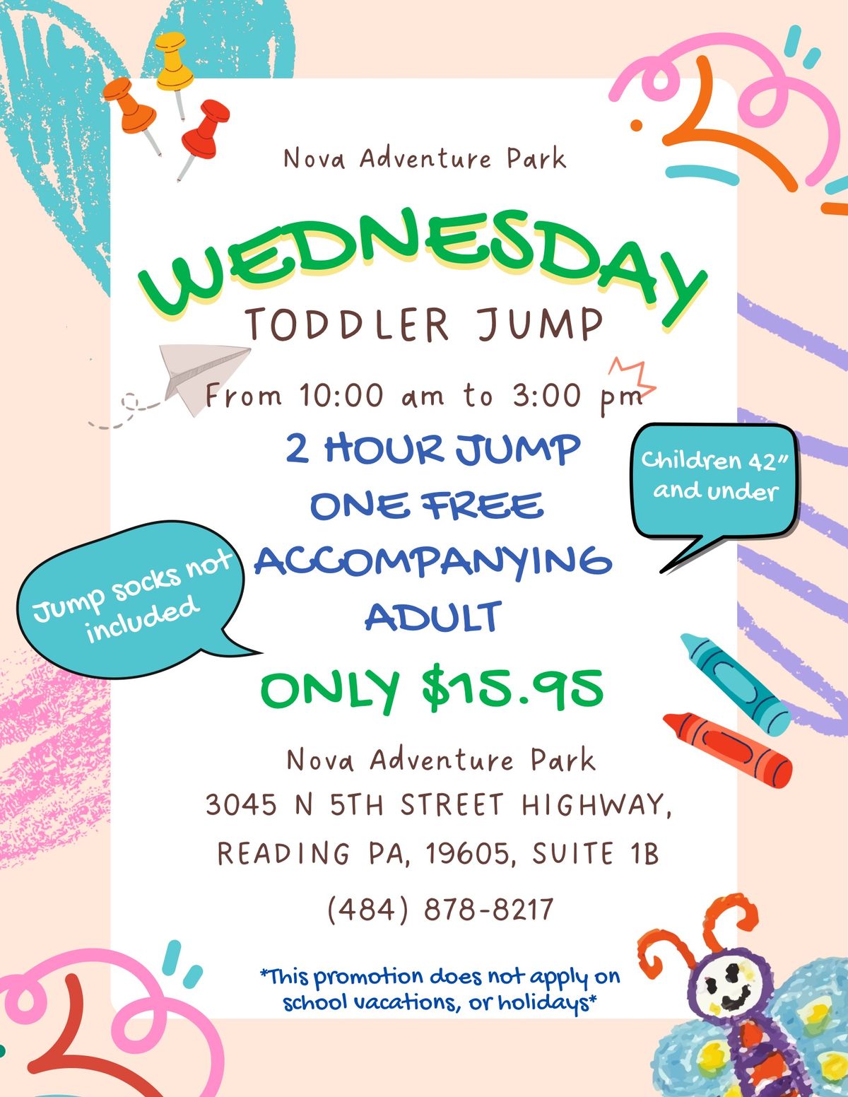 Toddler Wednesday: Enjoy a 2-hour jump session, and one parent gets in free!