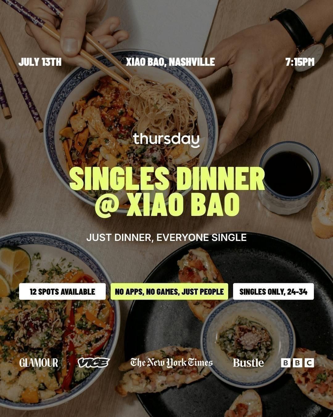 Monday | Singles Dinner @ Xiao Bao (24-34s) | Nashville