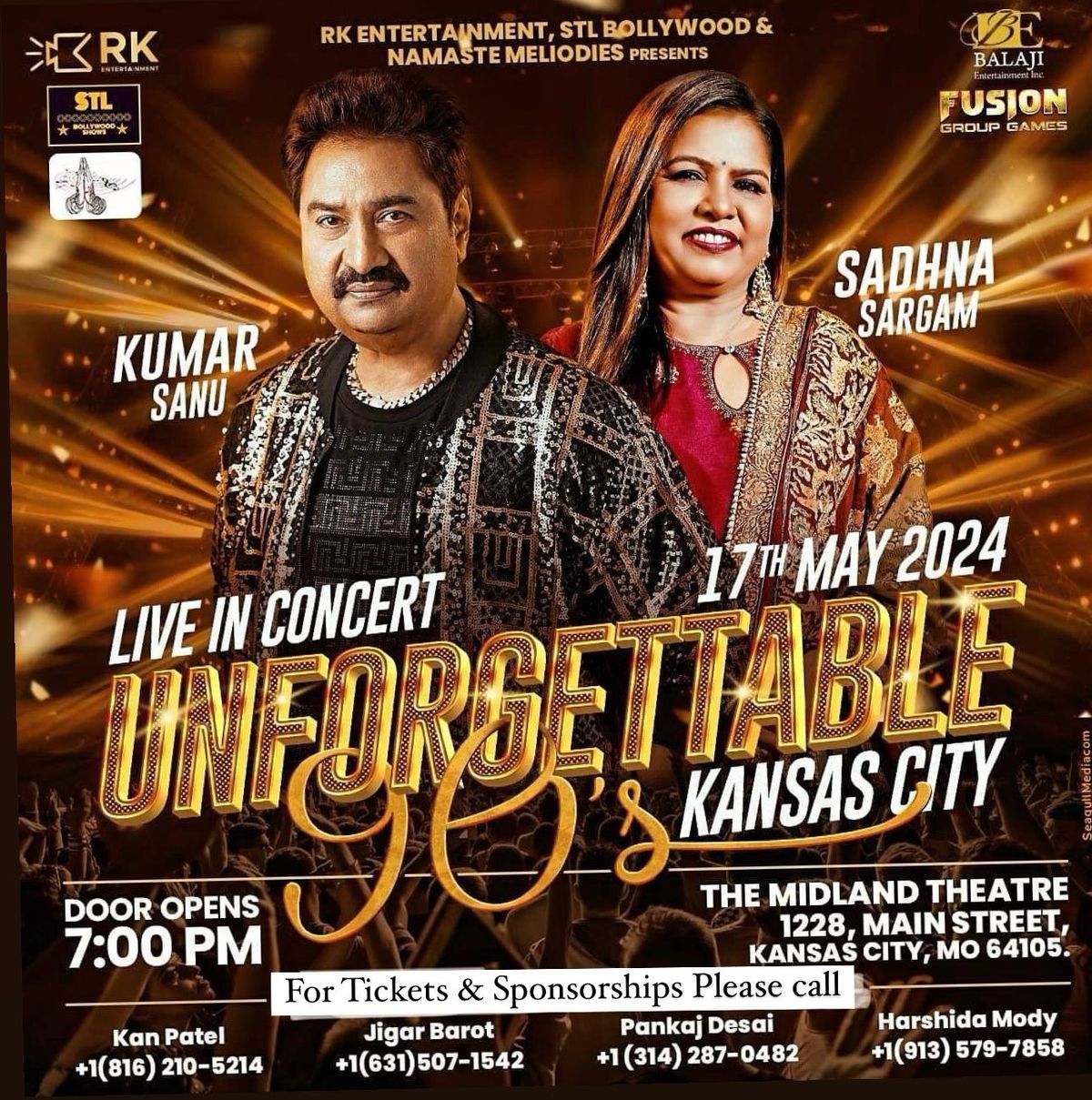 Unforgettable 90\u2019s Bollywood concert (Kumar sanu & Sadhana Sargam) in kansas City