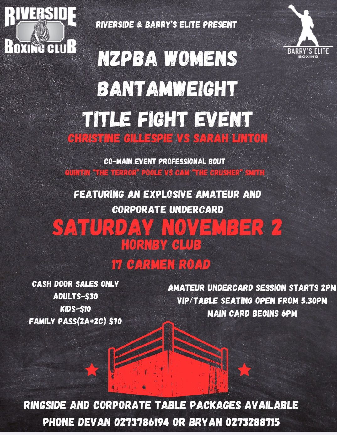 NZPBA Womens Bantamweight Title Fight Event