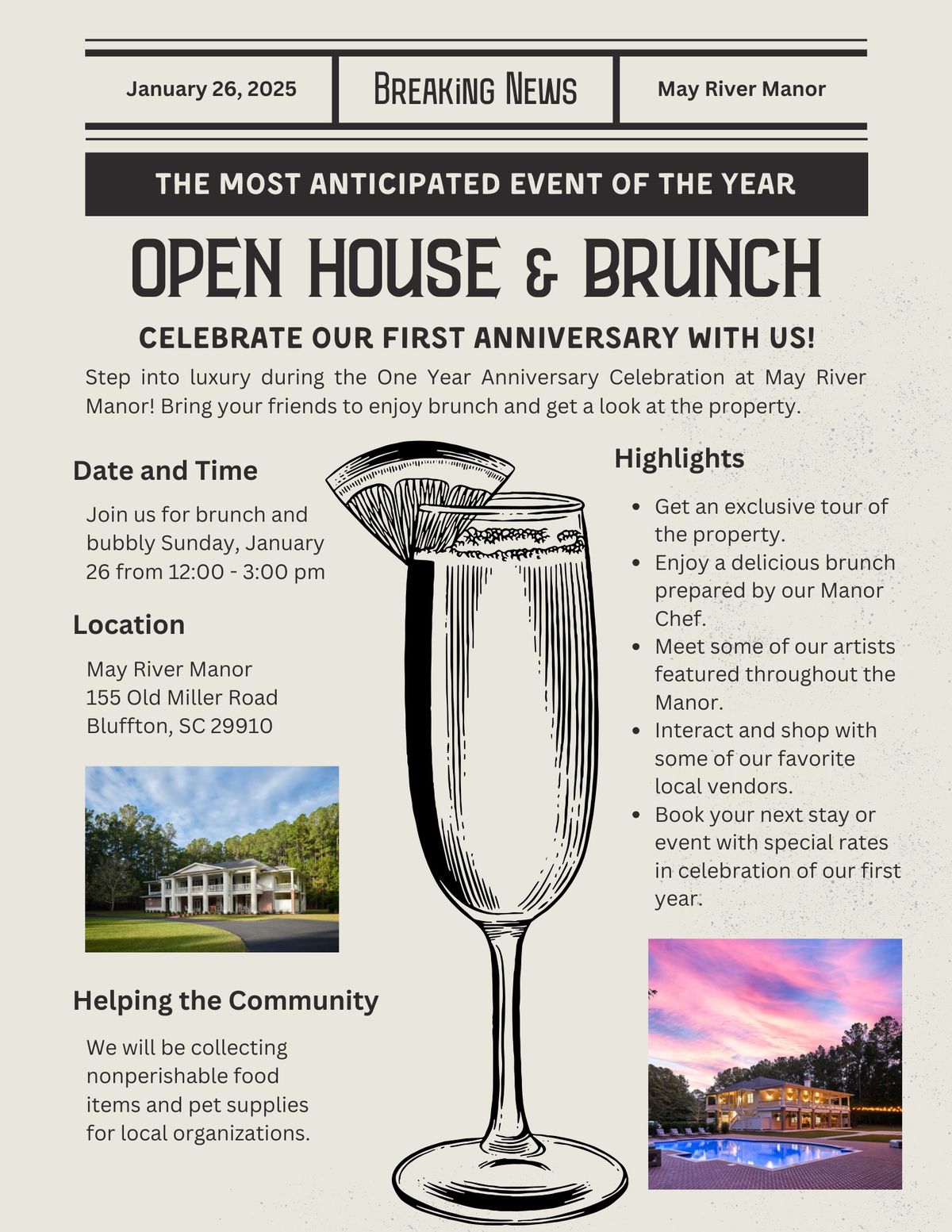 Open House & Brunch Celebrating 1 year with May River Manor