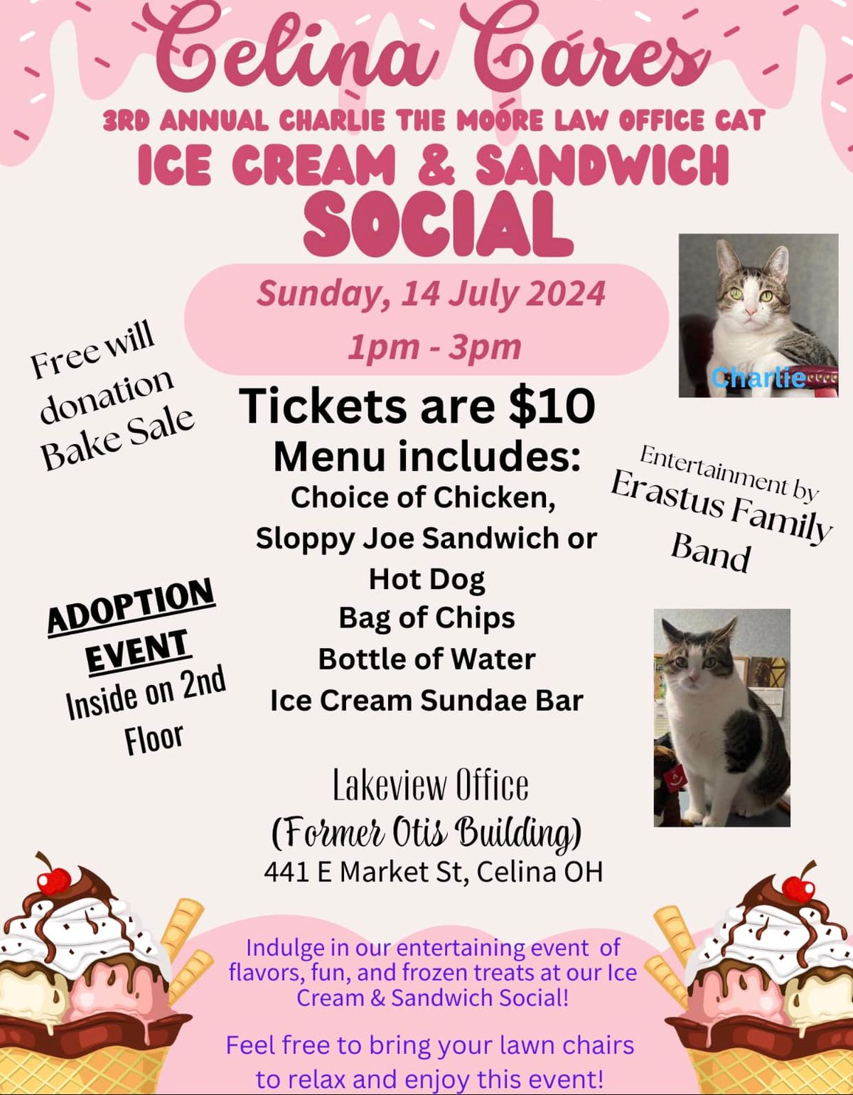 Erastus Family Band LIVE @ Celina Cares' "Charlie Ice Cream Fundraiser" (Sun. July 14, 2024, 1-3 PM)