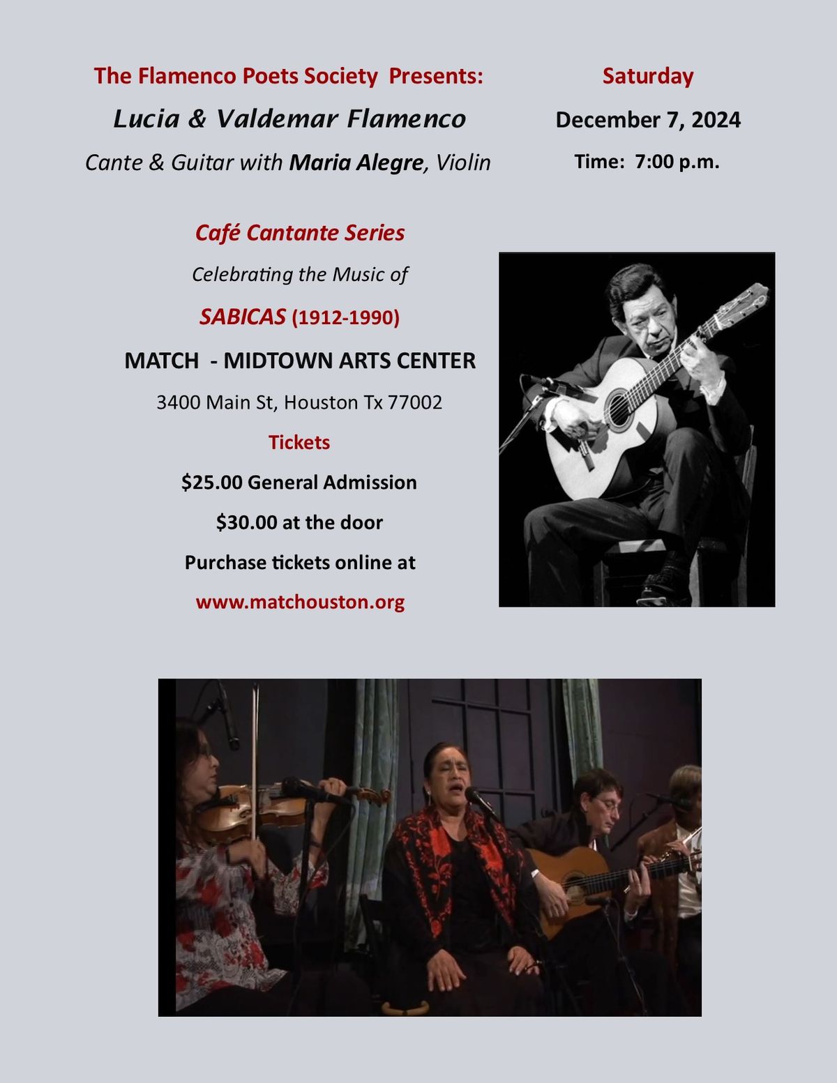 Celebrating the Music of Sabicas - Lucia & Valdemar Flamenco  with Maria Alegre, Violin