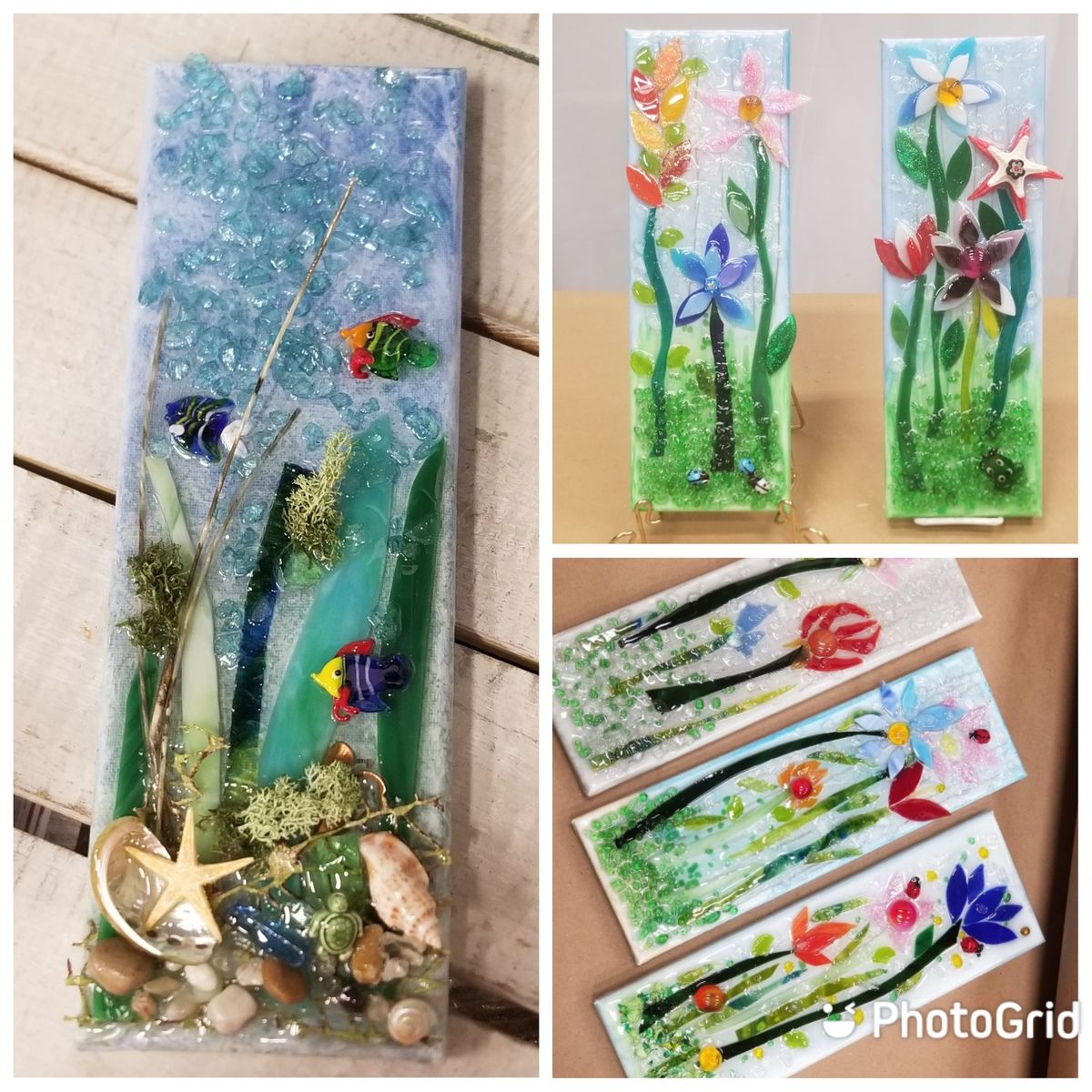 Tues July 16th Glass Cutting Flowers, Seascape On Canvas