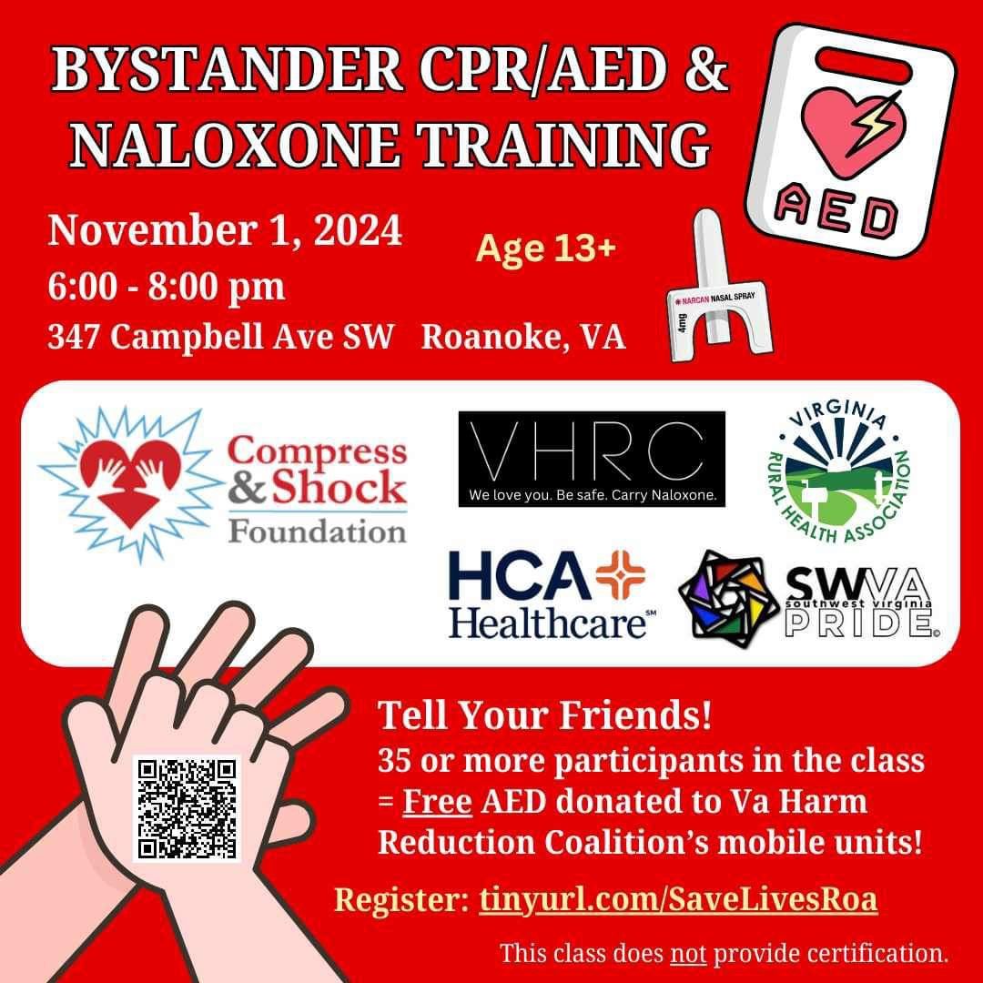 Free Bystander CPR\/AED & Naloxone Training With SWVA Pride