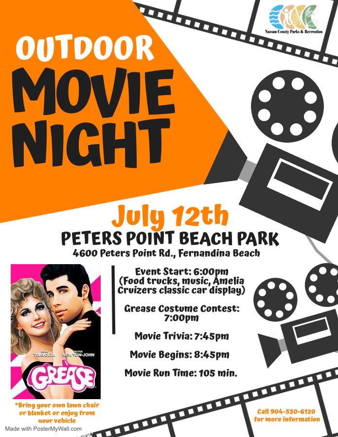 Outdoor Movie Night featuring "Grease" and classic cars from Amelia Cruizers