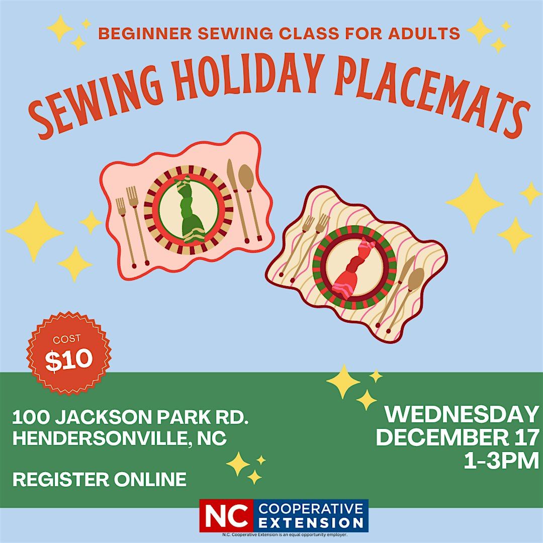 Adult Beginner Sewing Class - Sewing Holiday Placemats