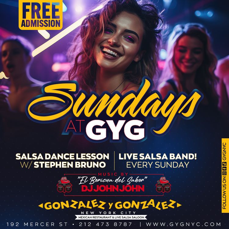 SUNDAYS at GyG's with DJ John John & Live Salsa Band | Free Admission All Night