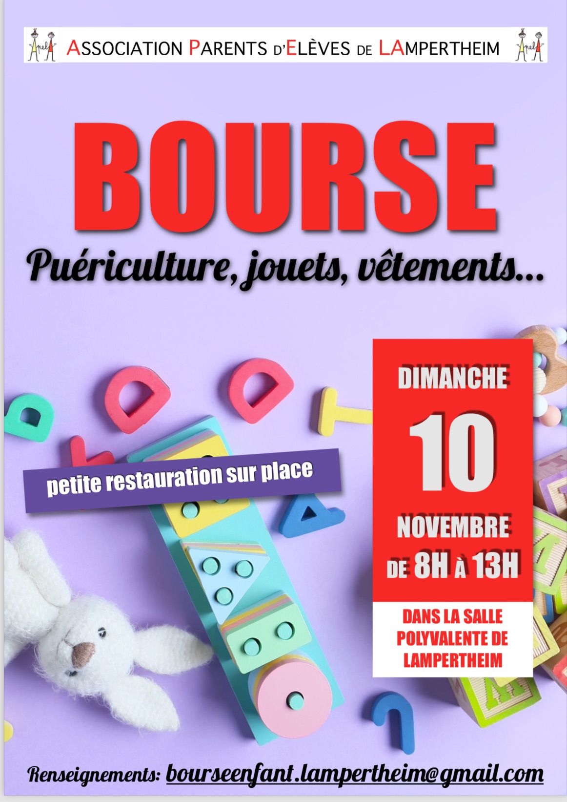 Bourse pu\u00e9riculture, jouets, v\u00eatements de Lampertheim.