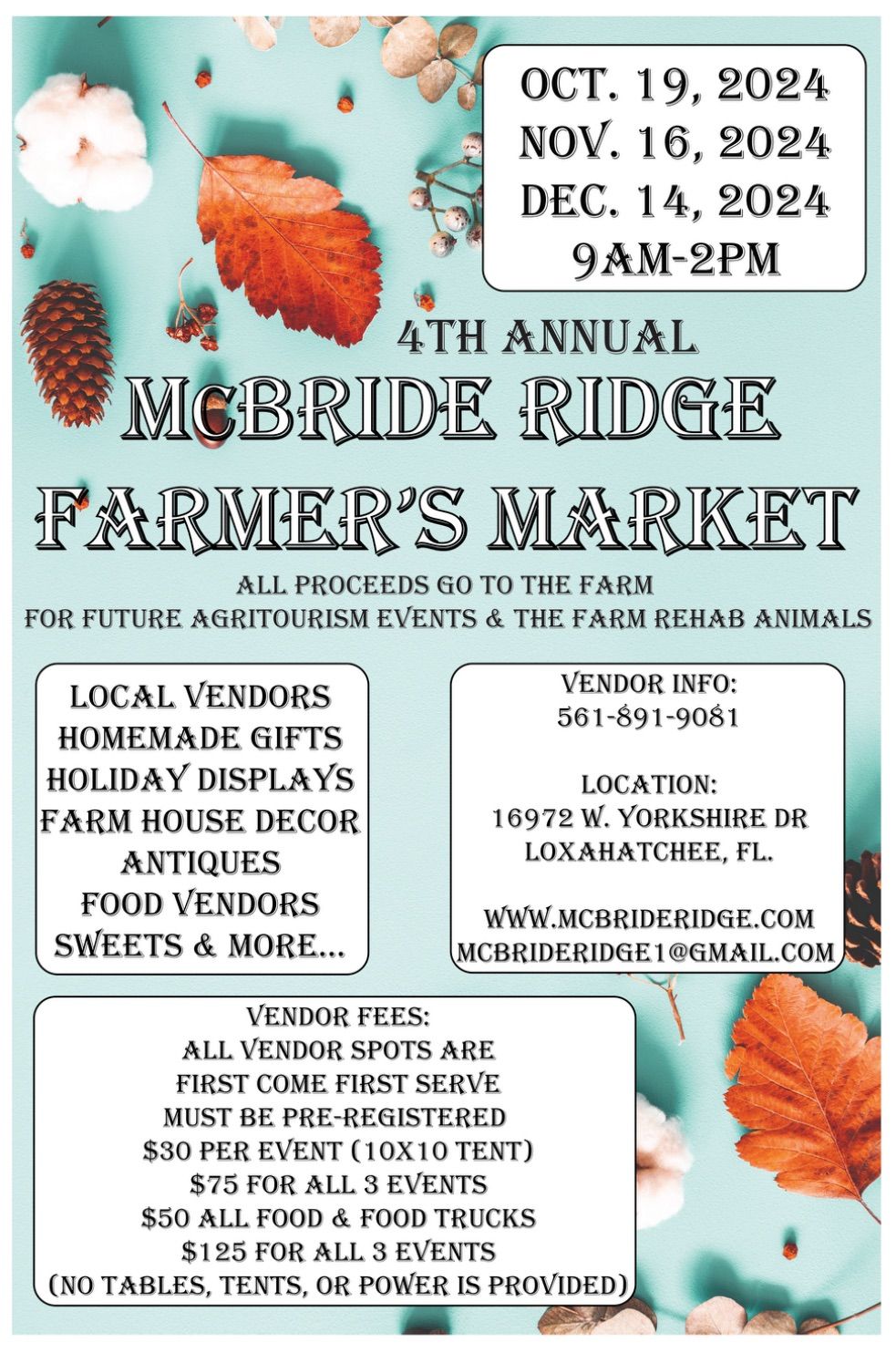 Dec 14 2024 McBRIDE RIDGE 4TH ANNUAL HOLIDAY FARMERS MARKET!! 