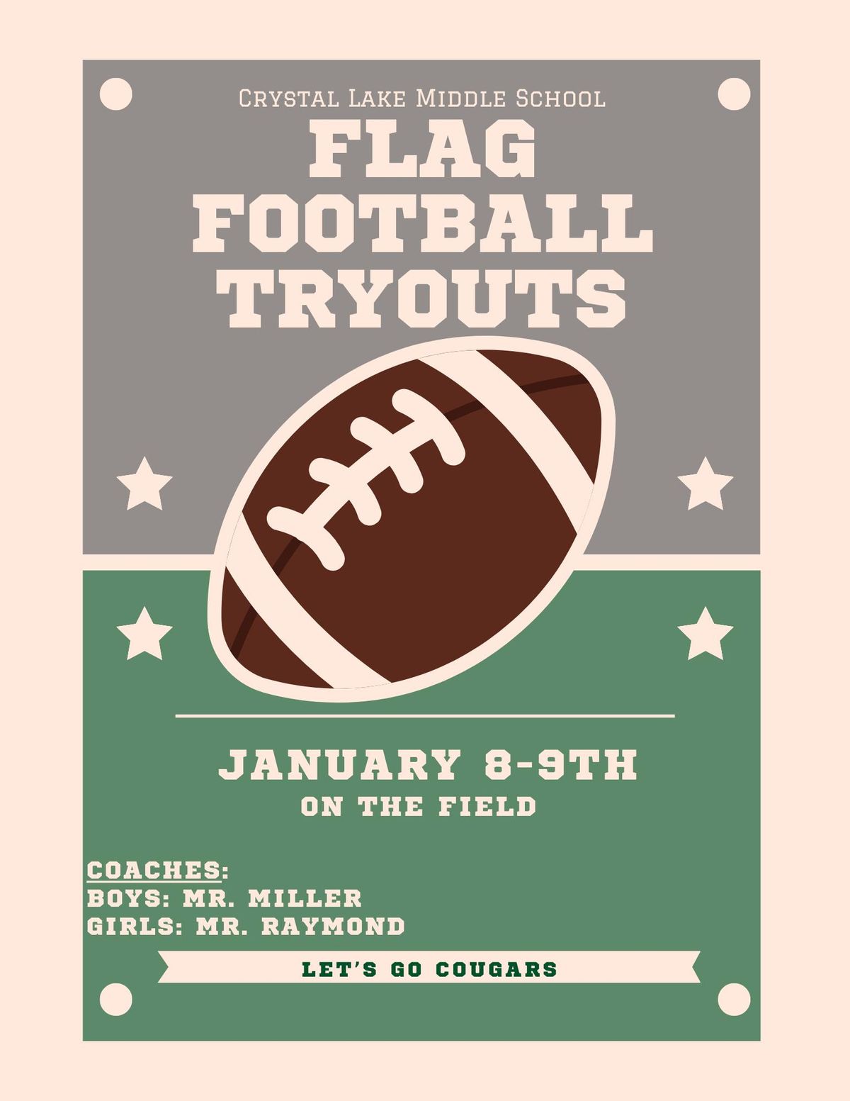 Crystal Lake Middle School TRY OUTS: FLAG FOOTBALL