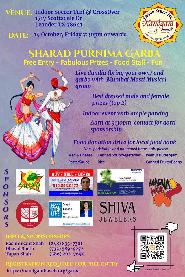 Sharad Purnima Garba (Free Indoor Event with Live Music), The Crossover ...