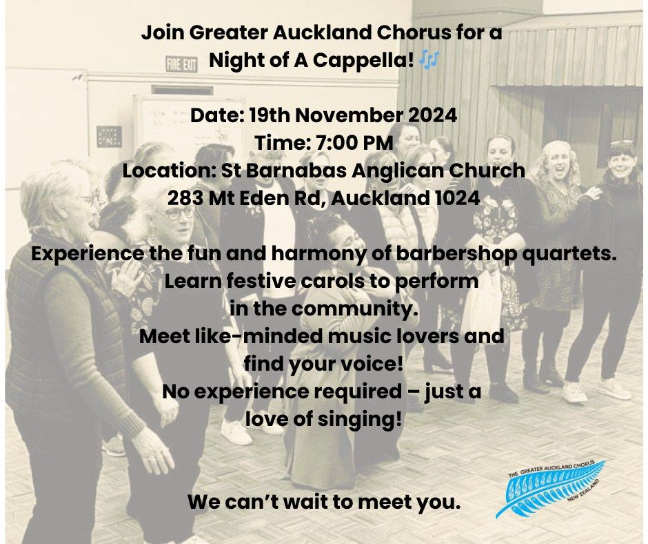 Join Greater Auckland Chorus for a Night of A Cappella!