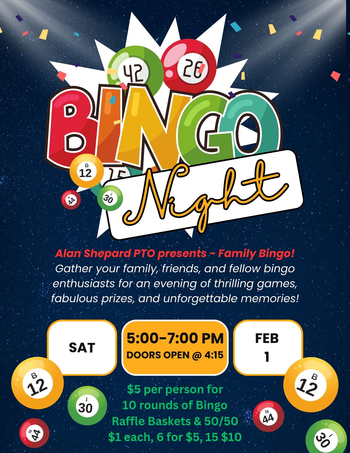 Alan Shepard PTO Family Bingo Night!