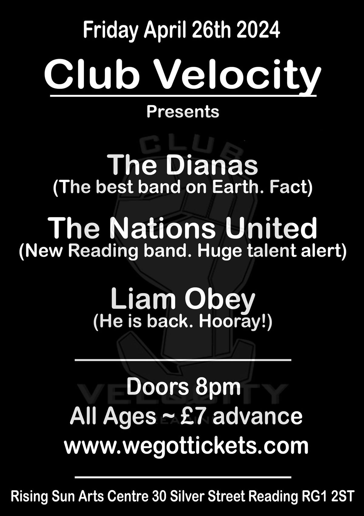 Club Velocity presents The Dianas\/Bored Slippy\/Liam O'bey