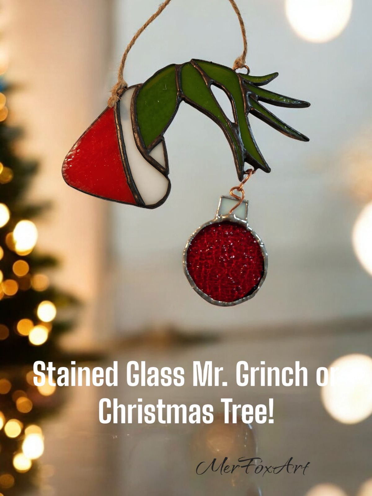 Stained Glass Grinch Hand or Santa Baby Christmas Tree Ornament! 