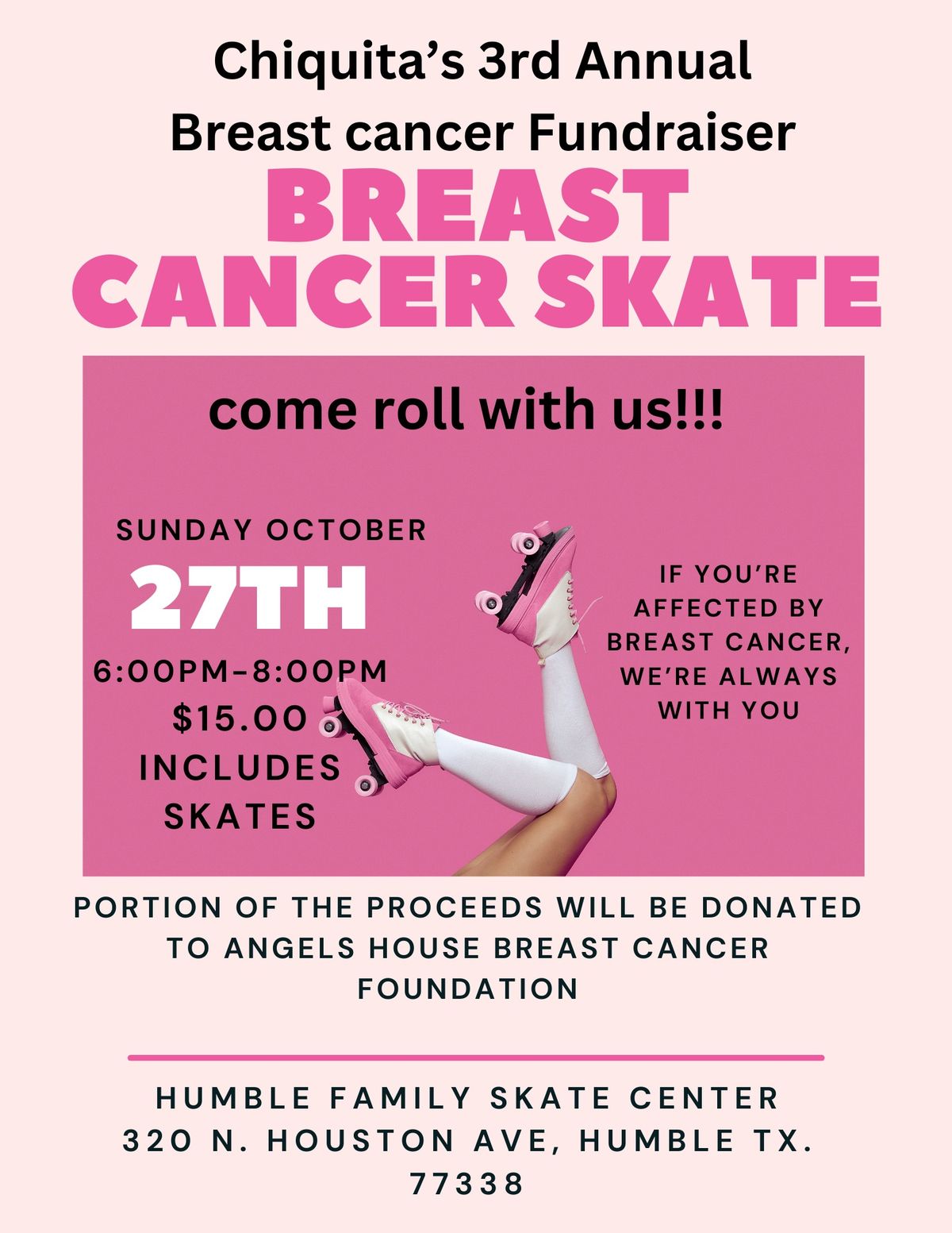 Breast cancer skate!! Benefiting Angels House Breast Cancer Foundation 