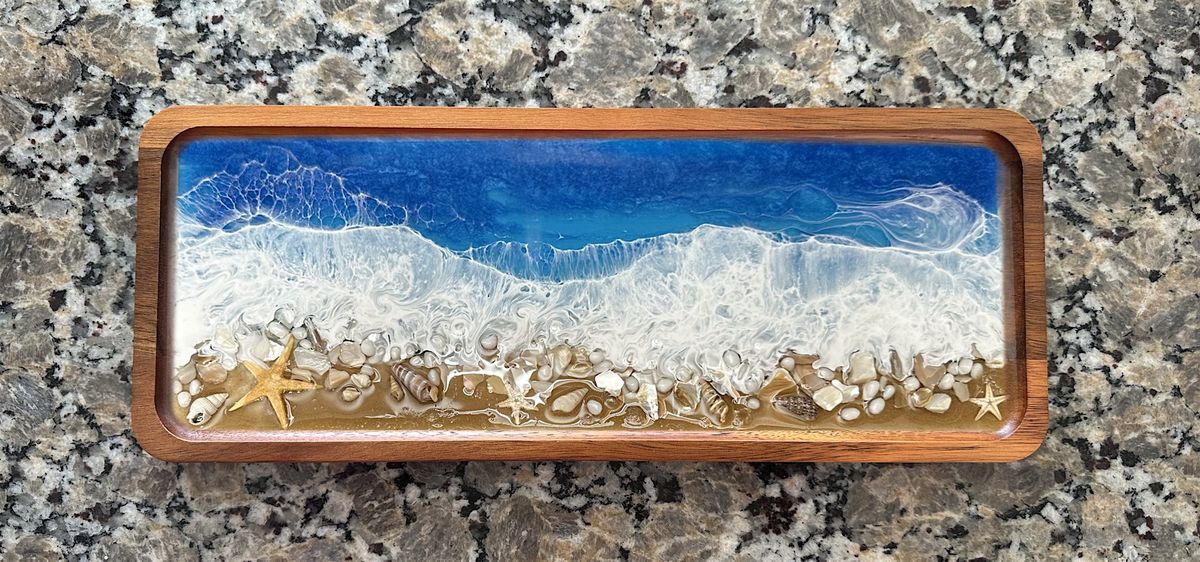 Beach Scene Shells & Sand  Resin Charcuterie Board  Art Sip Class