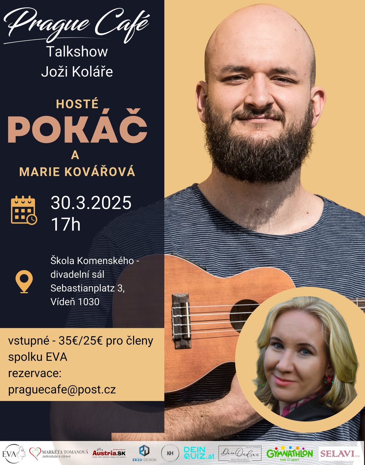 Prague Caf\u00e9 - Talkshow Jo\u017ei Kol\u00e1\u0159e. Host\u00e9 Pok\u00e1\u010d a Marie Kov\u00e1\u0159ov\u00e1