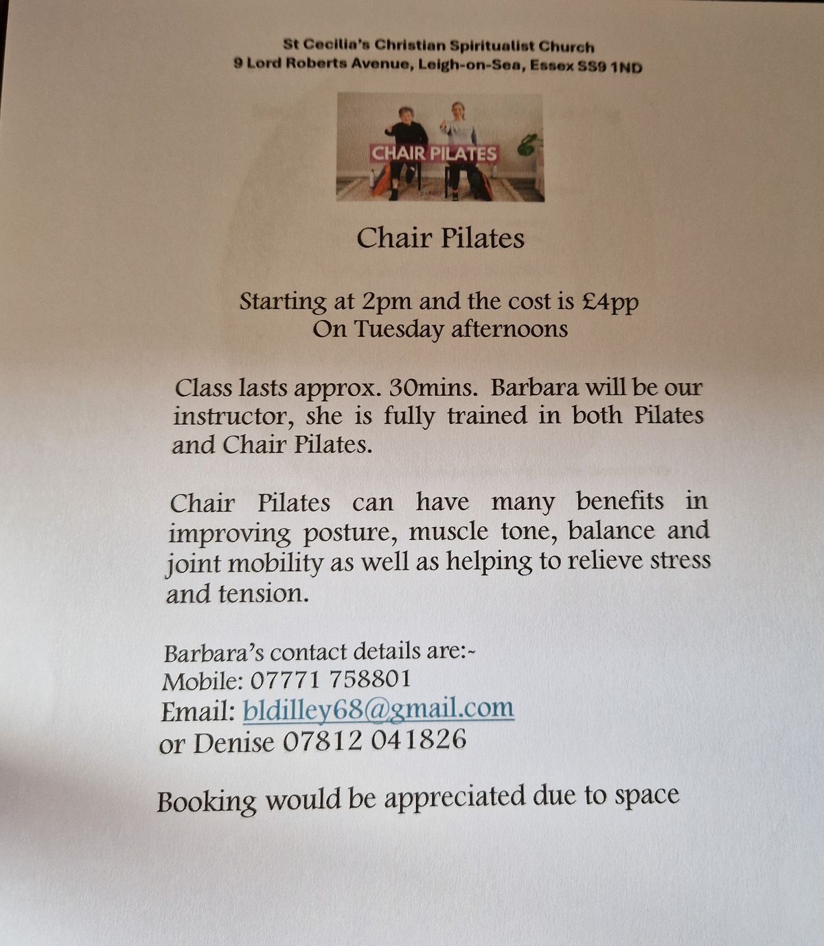 Chair Pilates - Weekly