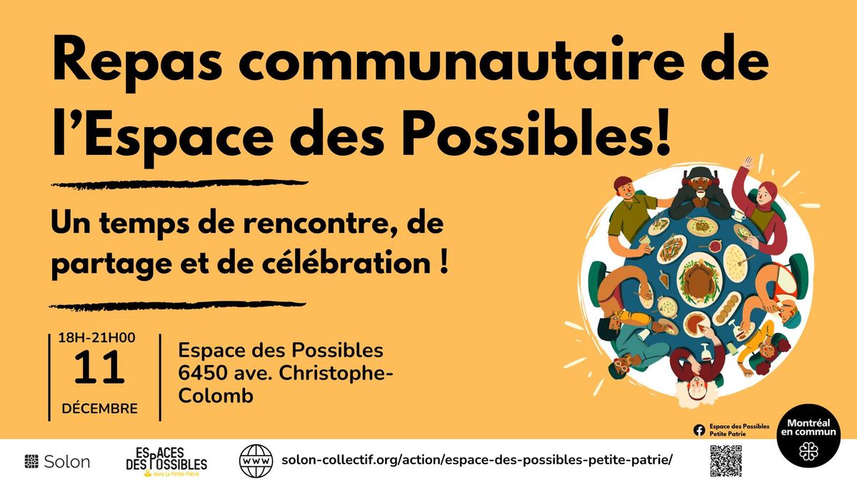 Repas communautaire de l'Espace des Possibles! | Gratuit!