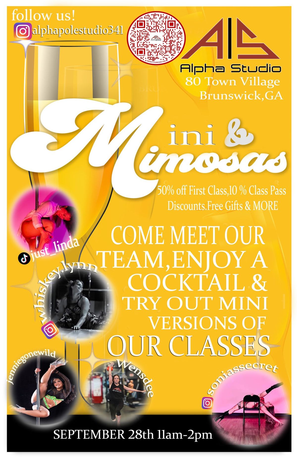 \ud83e\udd42FREE mini sessions! Bring a friend! Meet our instructors! Enjoy light snacks and mimosas!