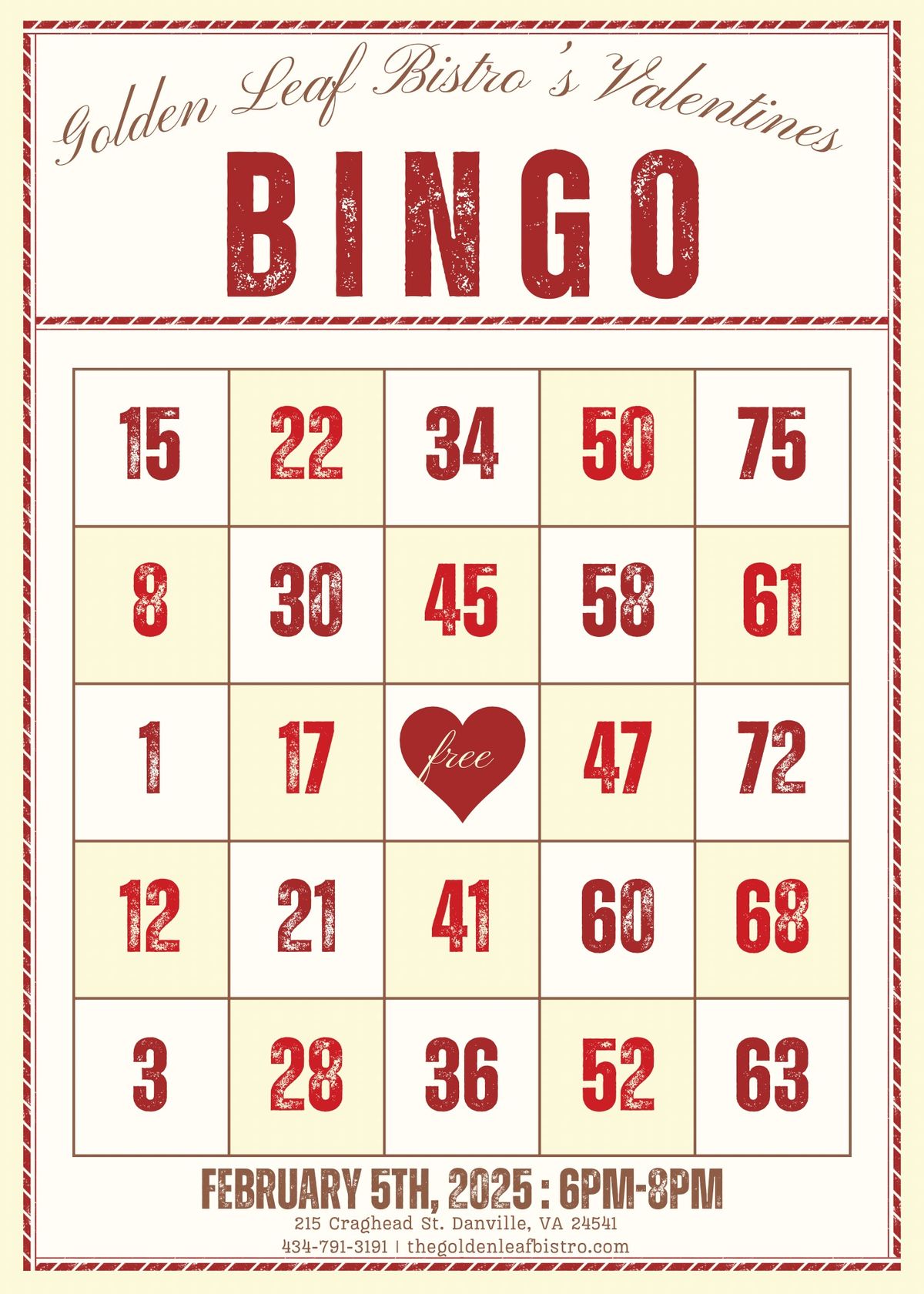 Valentine\u2019s Bingo at The Bistro \u2764\ufe0f