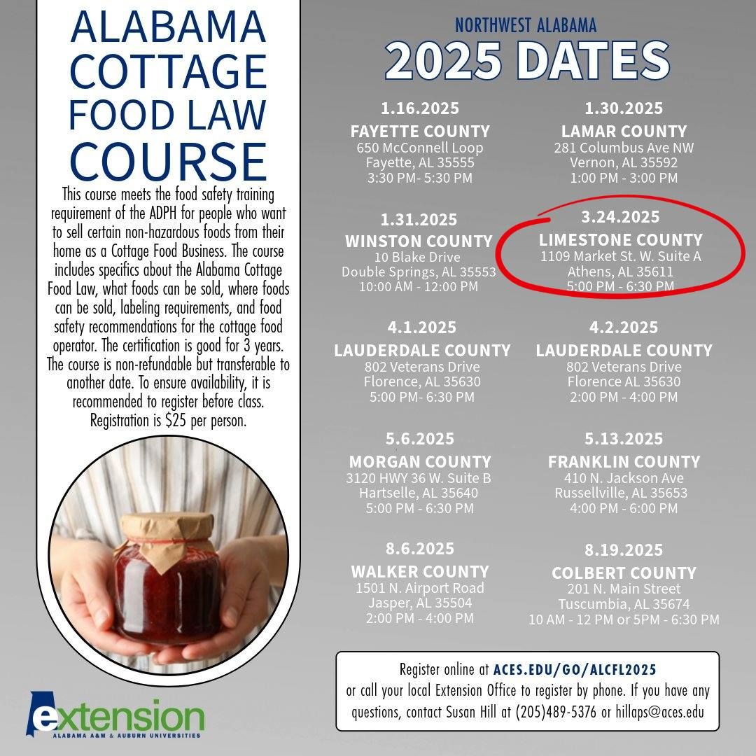 Alabama Cottage Food Law Course- Limestone County 