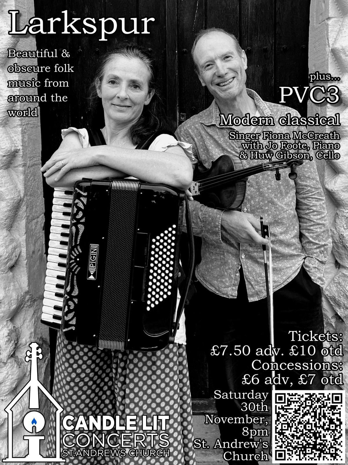 Candle Lit Concert 23: Larkspur (world folk) & PVC3 (modern classical)