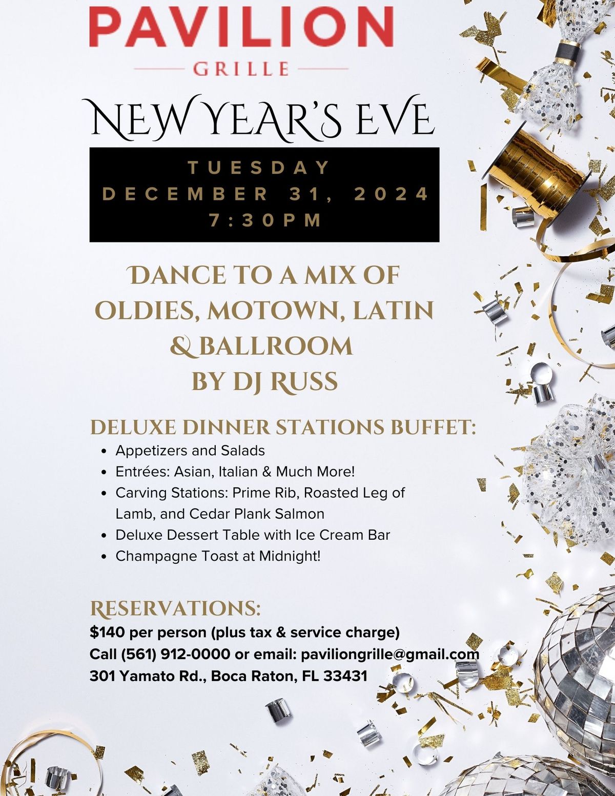 New Years Eve at Pavilion Grille