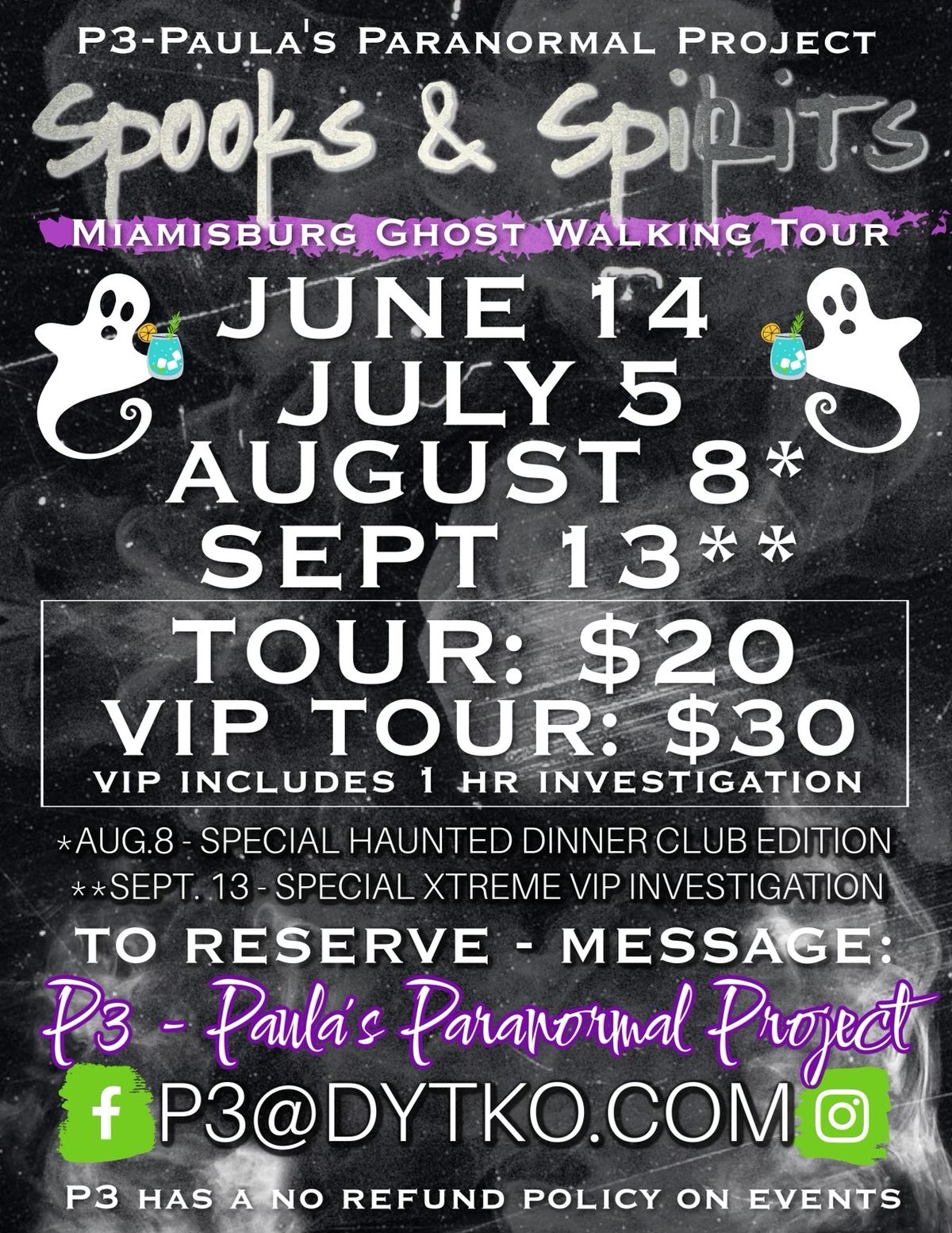 ***Special Haunted Dinner Club with Miamisburg Spooks & Spirits Ghost Walking Tour