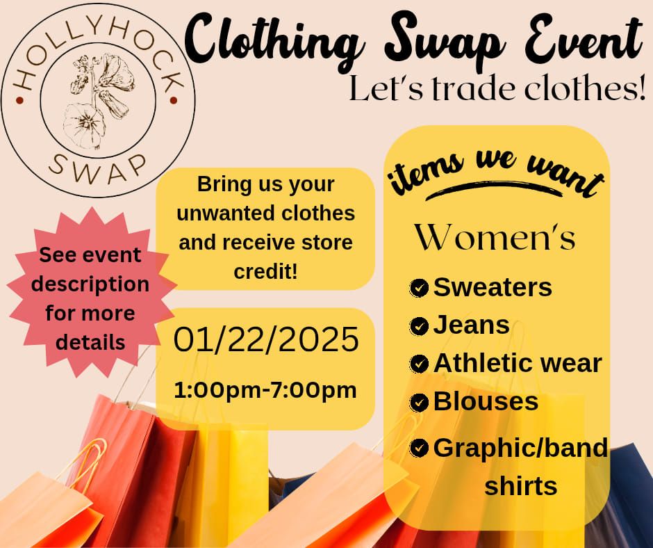 Clothing Swap Event at Hollyhock Swap 