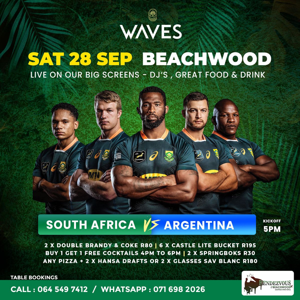 SA VS ARG - SAT 28 SEP @ WAVES BEACHWOOD