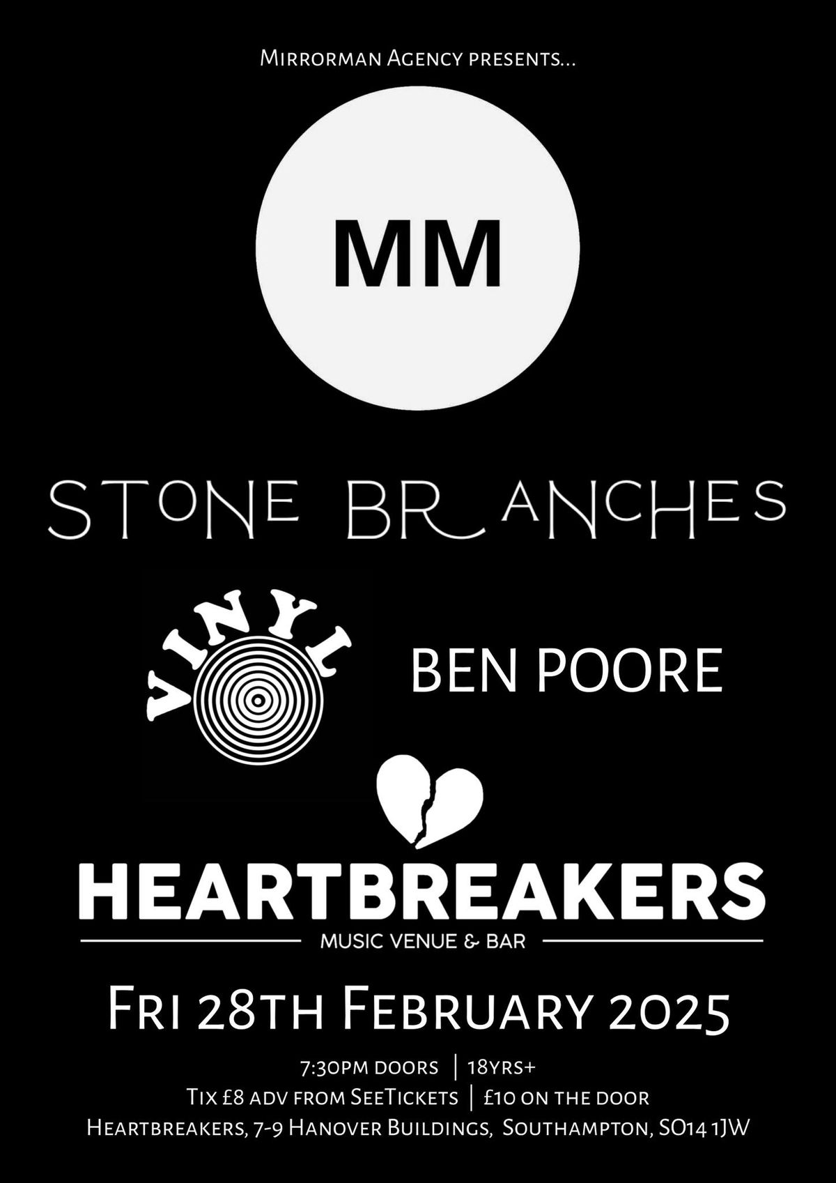 Stone Branches, Vinyl, Ben Poore at Heartbreakers (28.02.25)